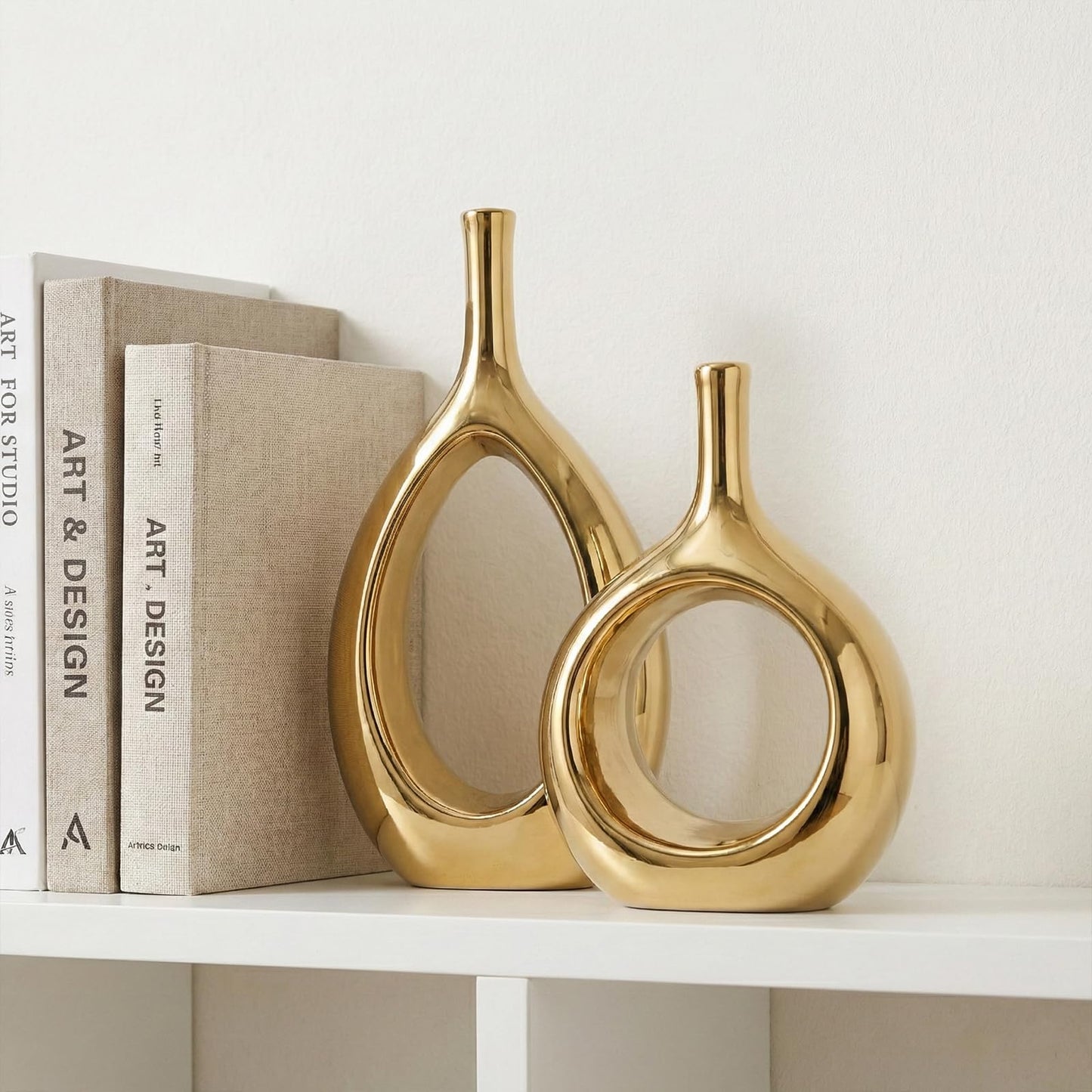 Glossy Gold Ceramic Vase,2 pc