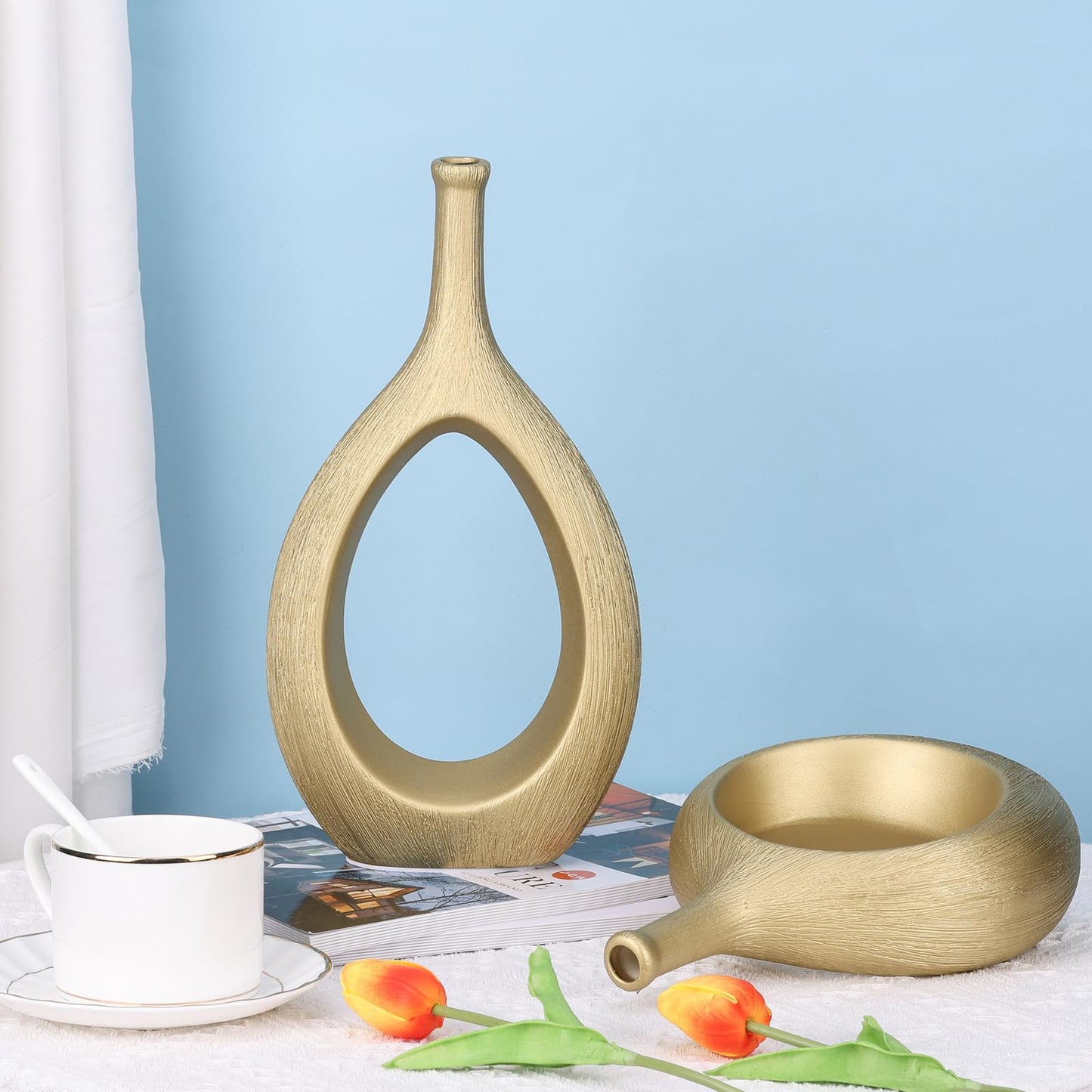 Glossy Gold Ceramic Vase,2 pc