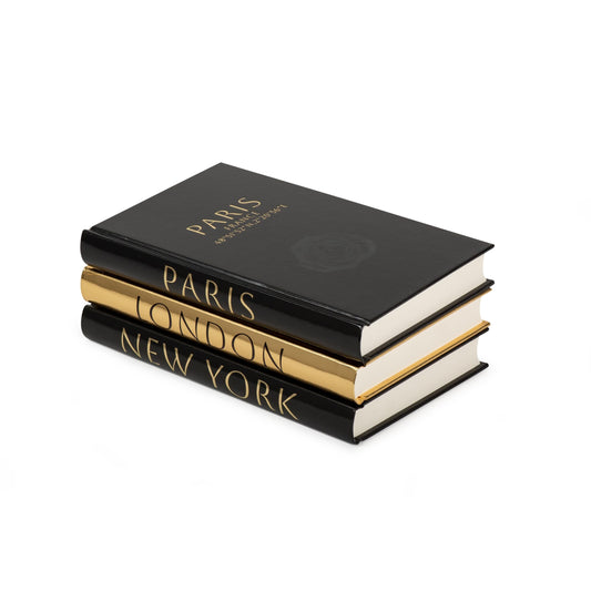 Fashion Decorative Books, Set of 3 (Black and Gold)