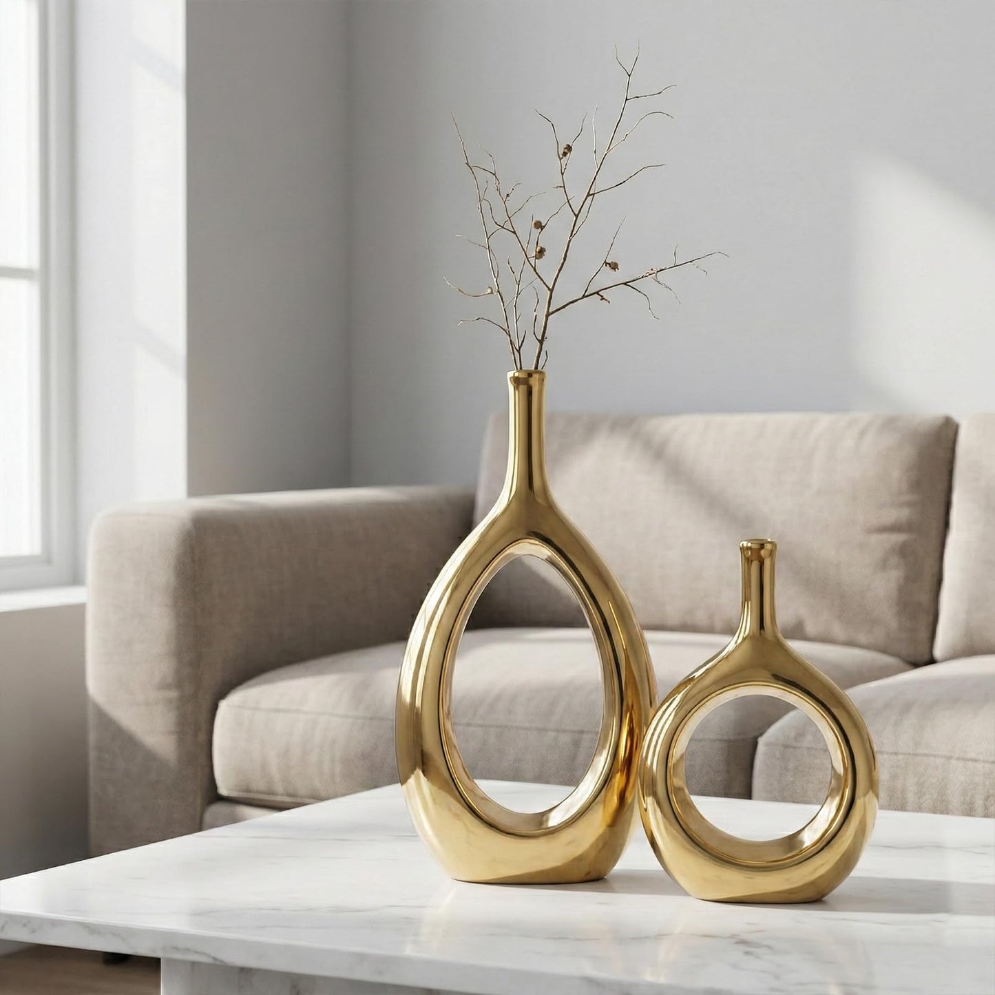 Glossy Gold Ceramic Vase,2 pc