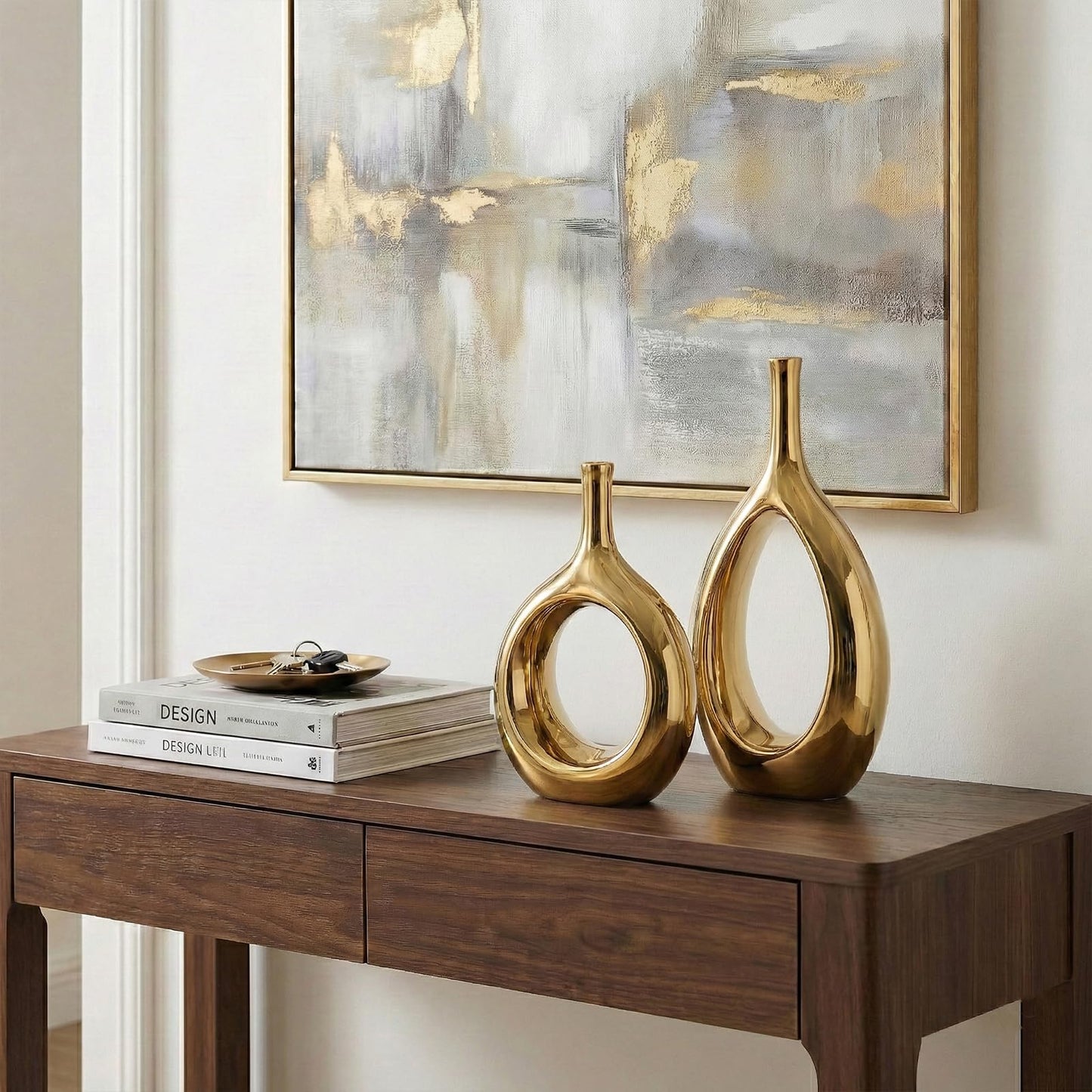 Glossy Gold Ceramic Vase,2 pc