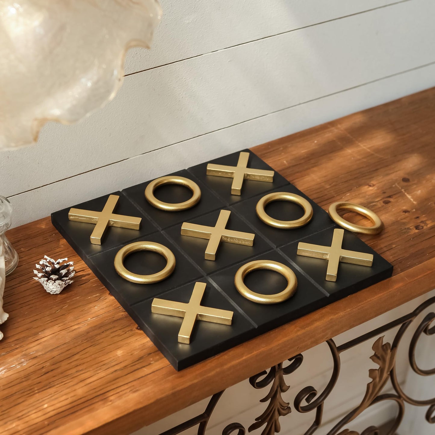 Black & Gold 12x12 Inch Tic Tac Toe Wood Game Board