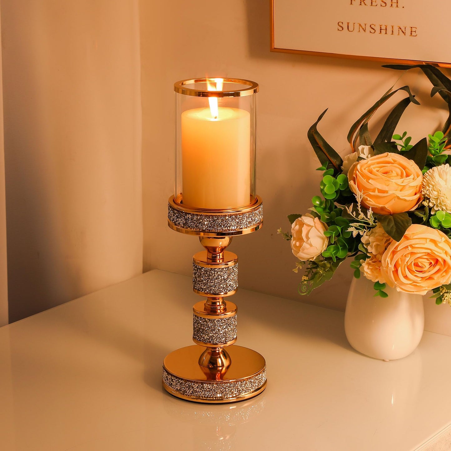 Gold Crystal Candle Stand
