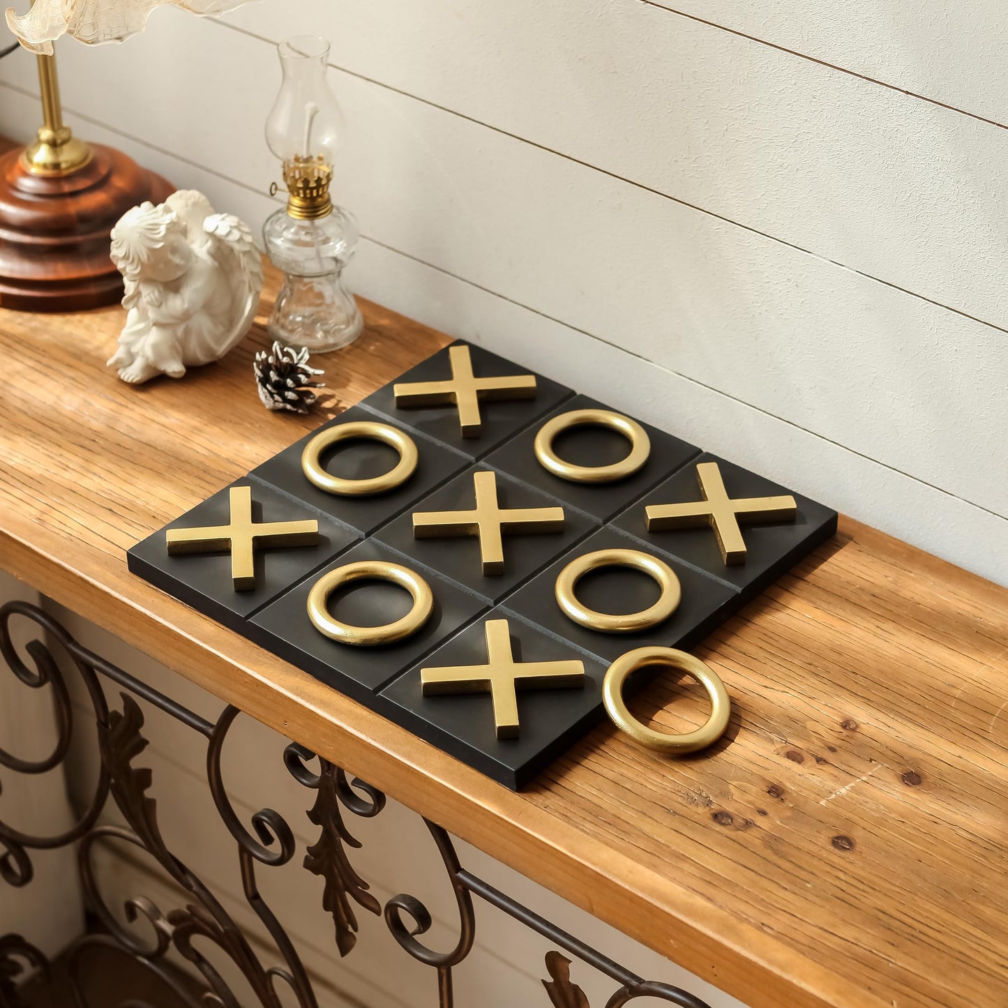 Black & Gold 12x12 Inch Tic Tac Toe Wood Game Board