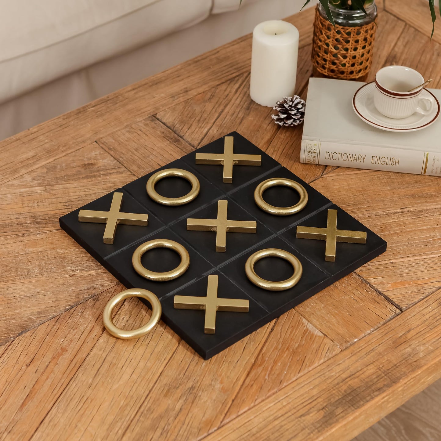 Black & Gold 12x12 Inch Tic Tac Toe Wood Game Board