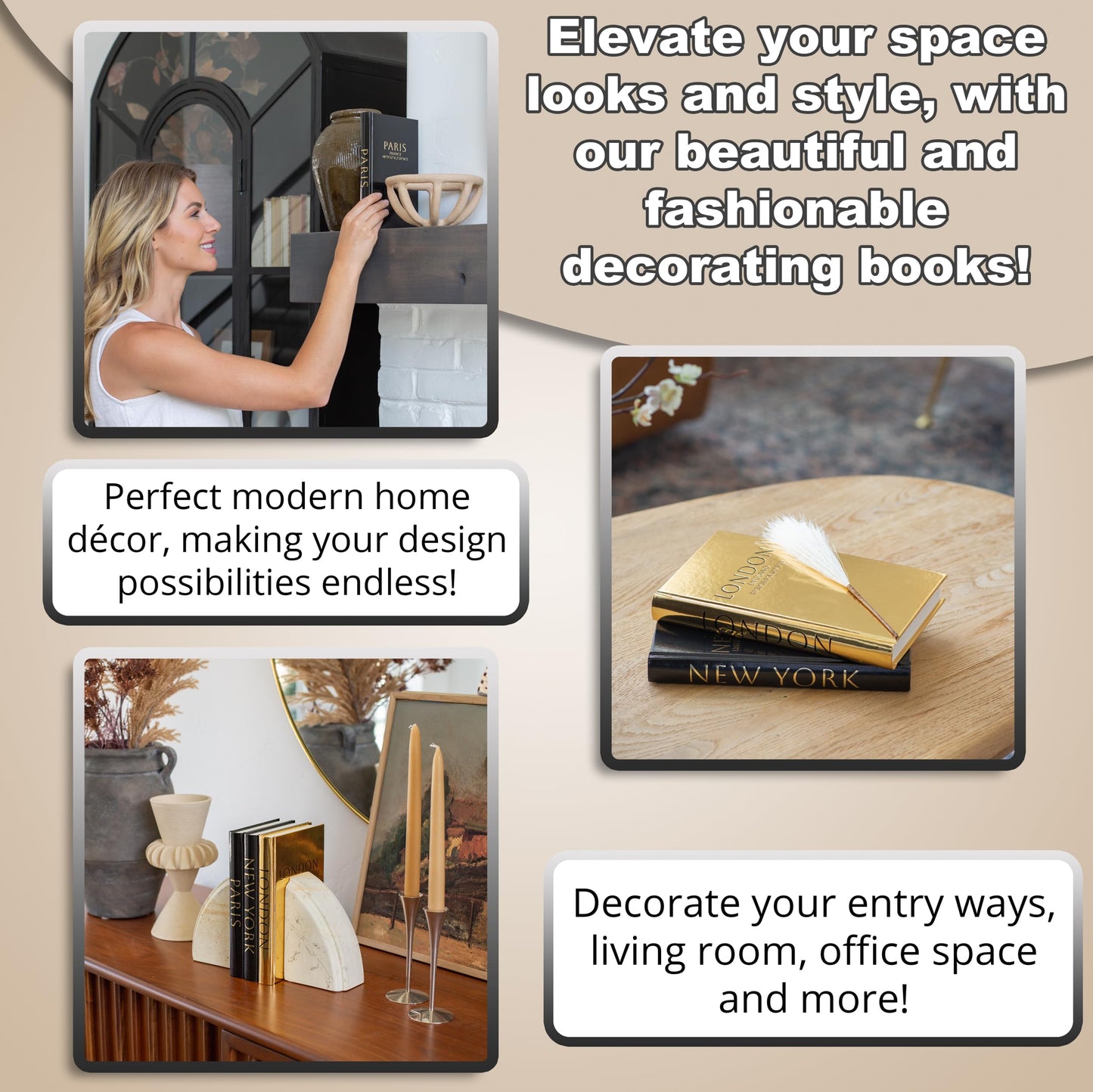 Fashion Decorative Books, Set of 3 (Black and Gold)