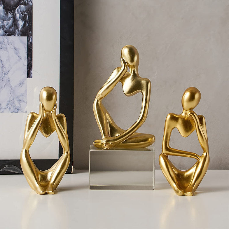 Gold Thinker Statue, 3 Pc