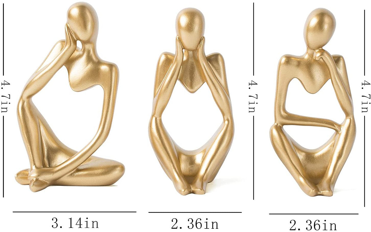 Gold Thinker Statue, 3 Pc