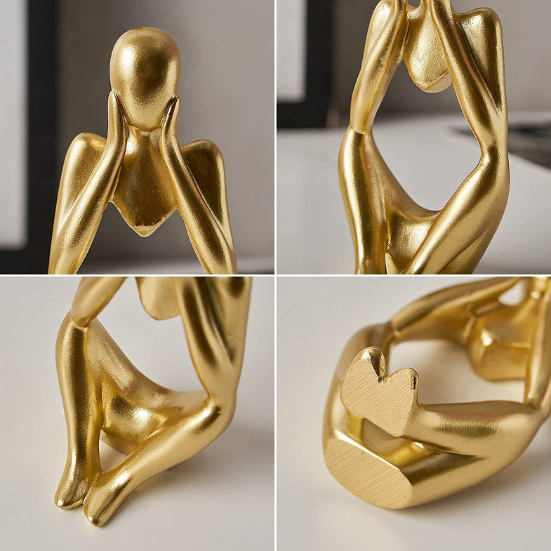 Gold Thinker Statue, 3 Pc