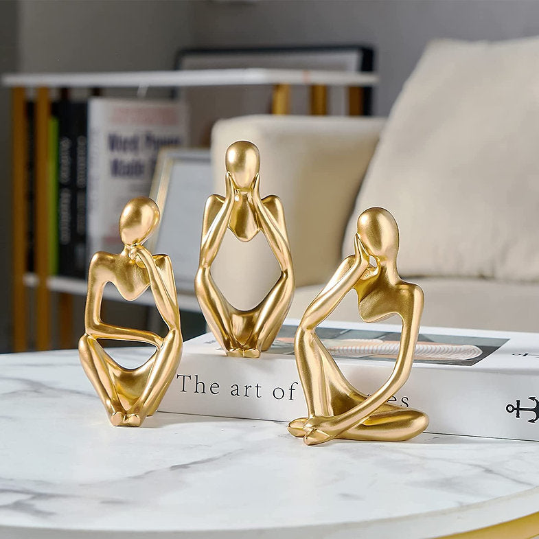 Gold Thinker Statue, 3 Pc