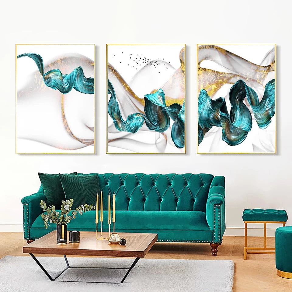 Blue & Gold Swirl Art Canvas