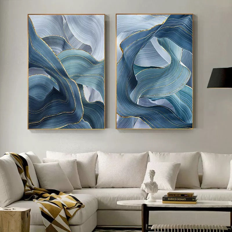 Blue Color Swirl Mural Canvas