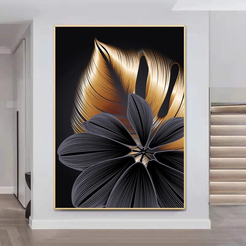 Black Gold Leaf Canvas