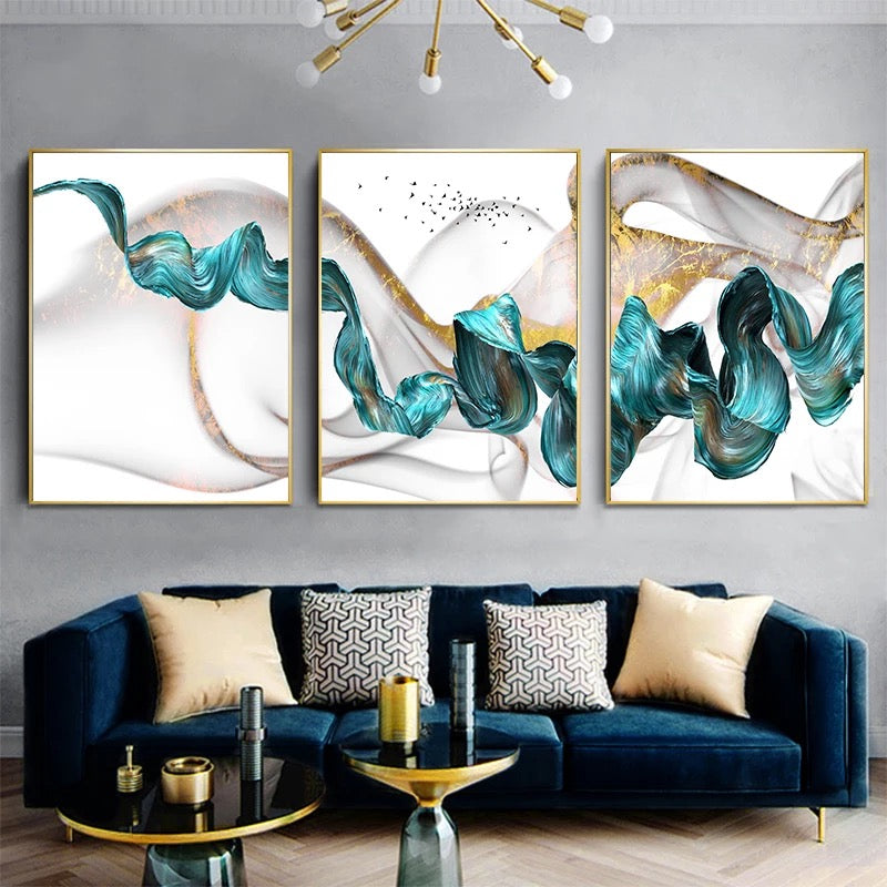 Blue & Gold Swirl Art Canvas