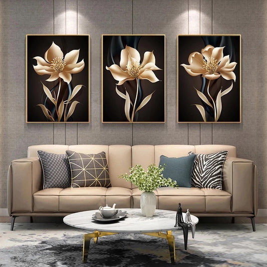 Black Gold Flower Canvas