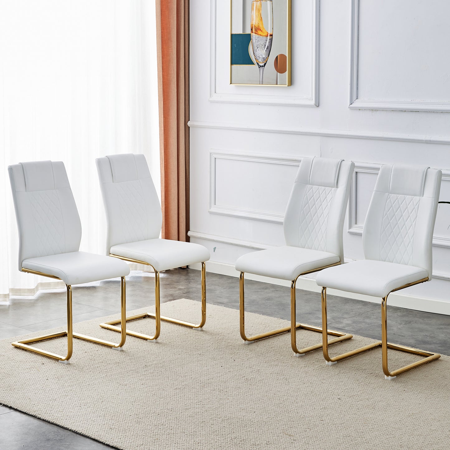 White Leather Dining Room Chairs, Set of 4