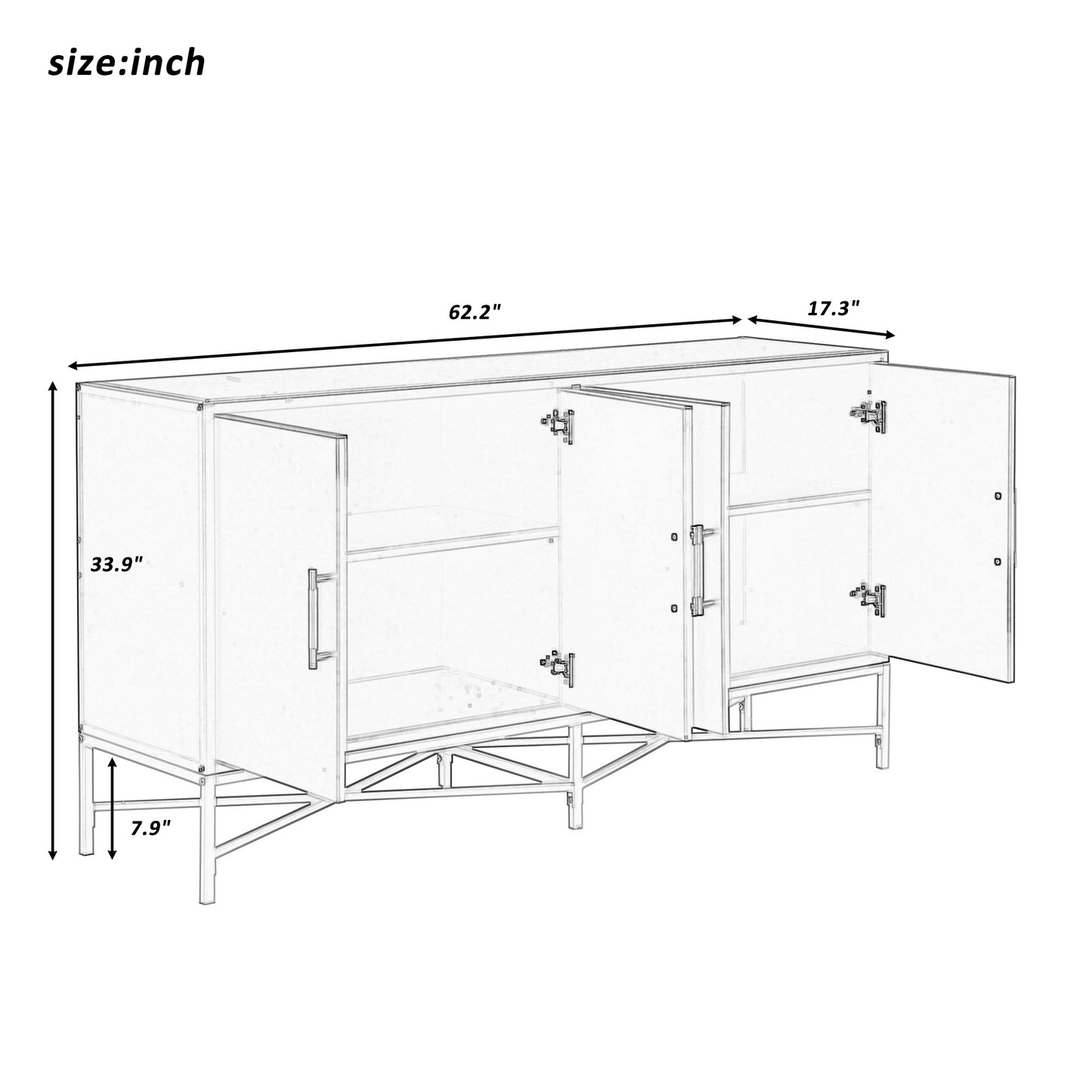 Four-Door Sideboard with Metal and Cross-Leg Design