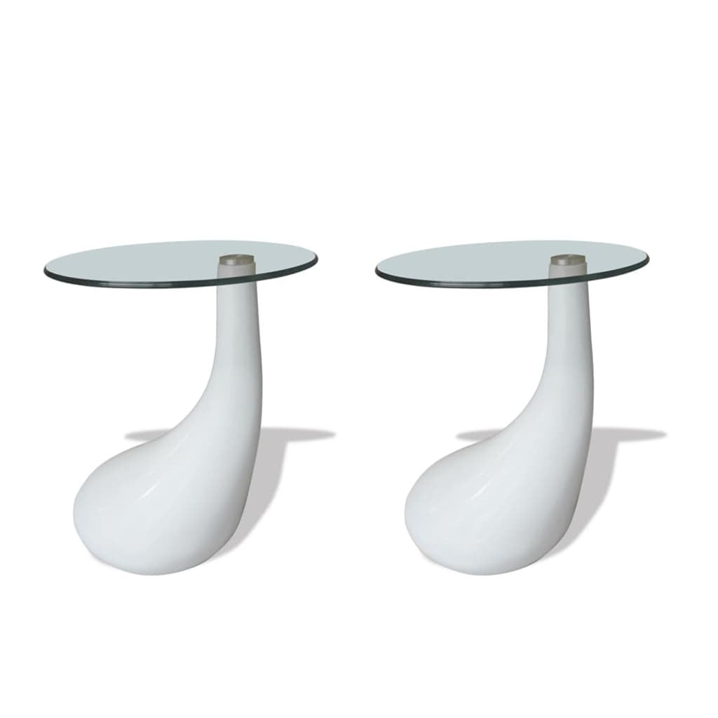 Gloss White Coffee Tables 2 pcs with Round Glass