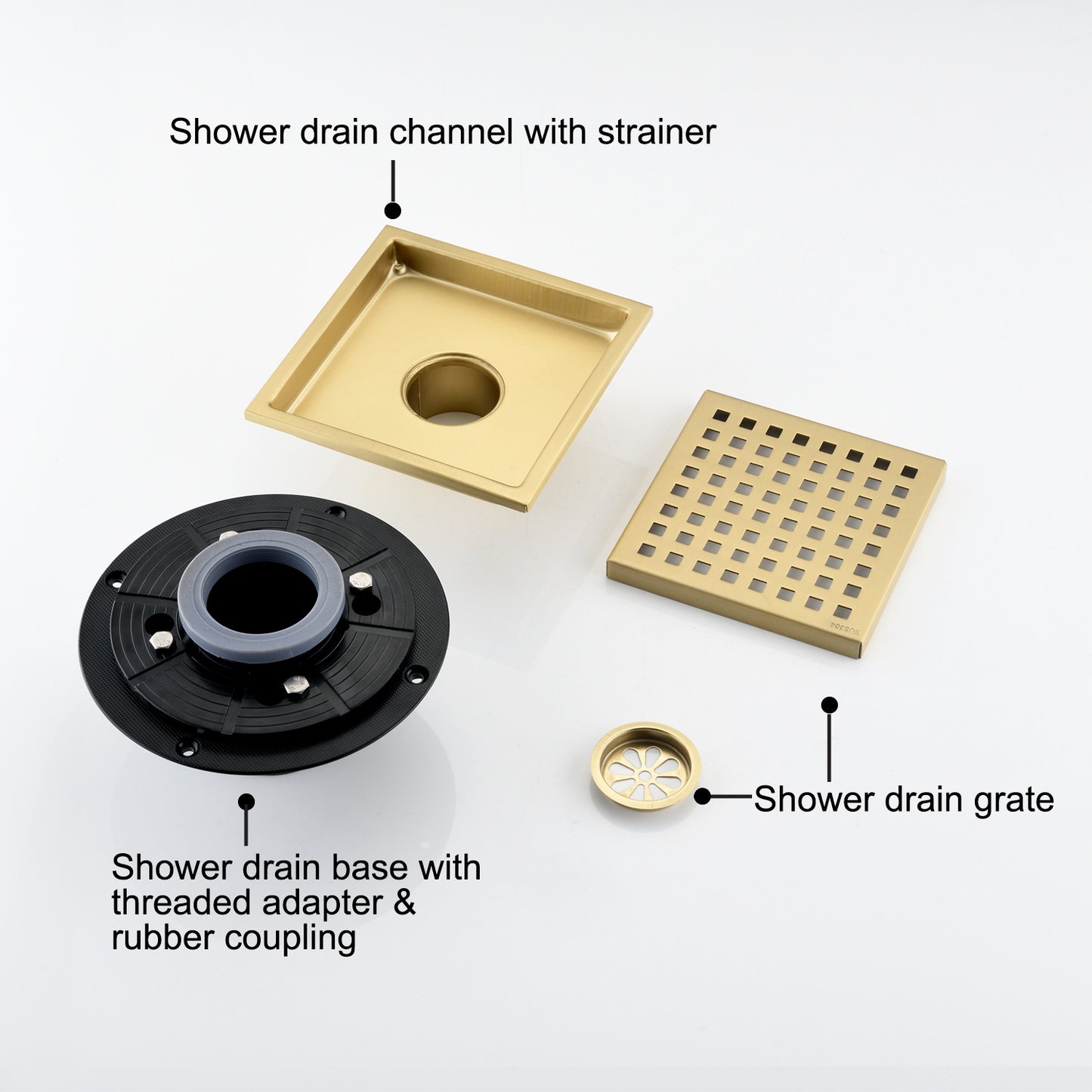 Gold 6 Inch Square Shower Floor Drain