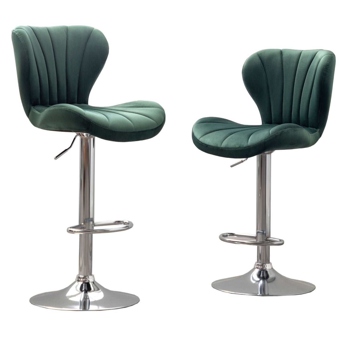 Upholstered Adjustable Swivel Barstools in Green, Set of 2