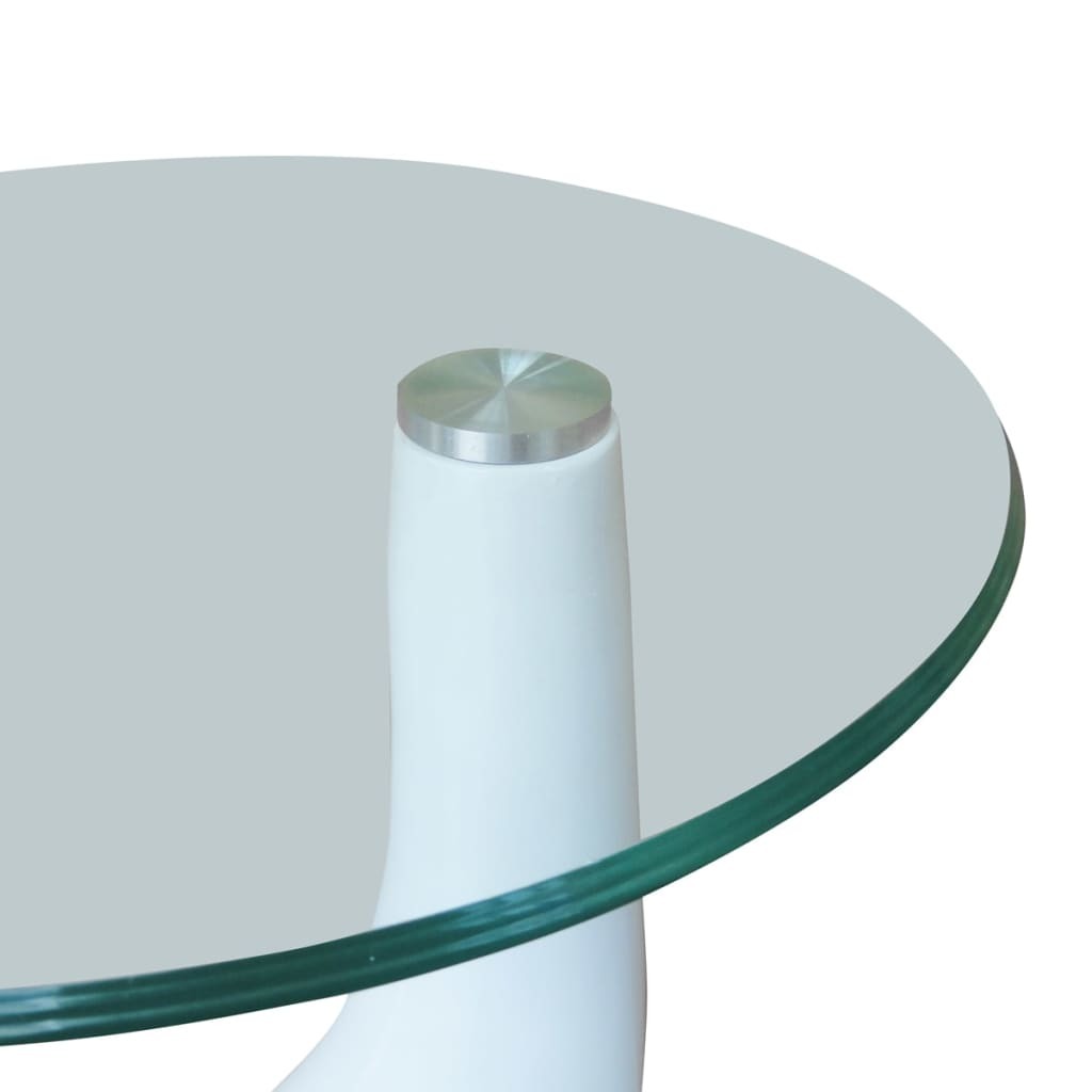 Gloss White Coffee Tables 2 pcs with Round Glass