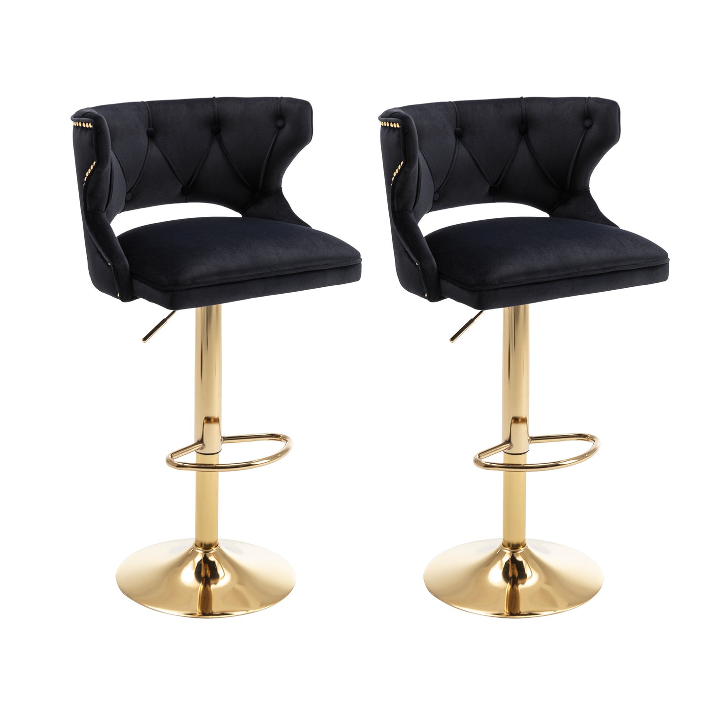 Bar Stools With Back and Footrest Counter Height Dining Chairs-Velvet Black-2PCS/SET