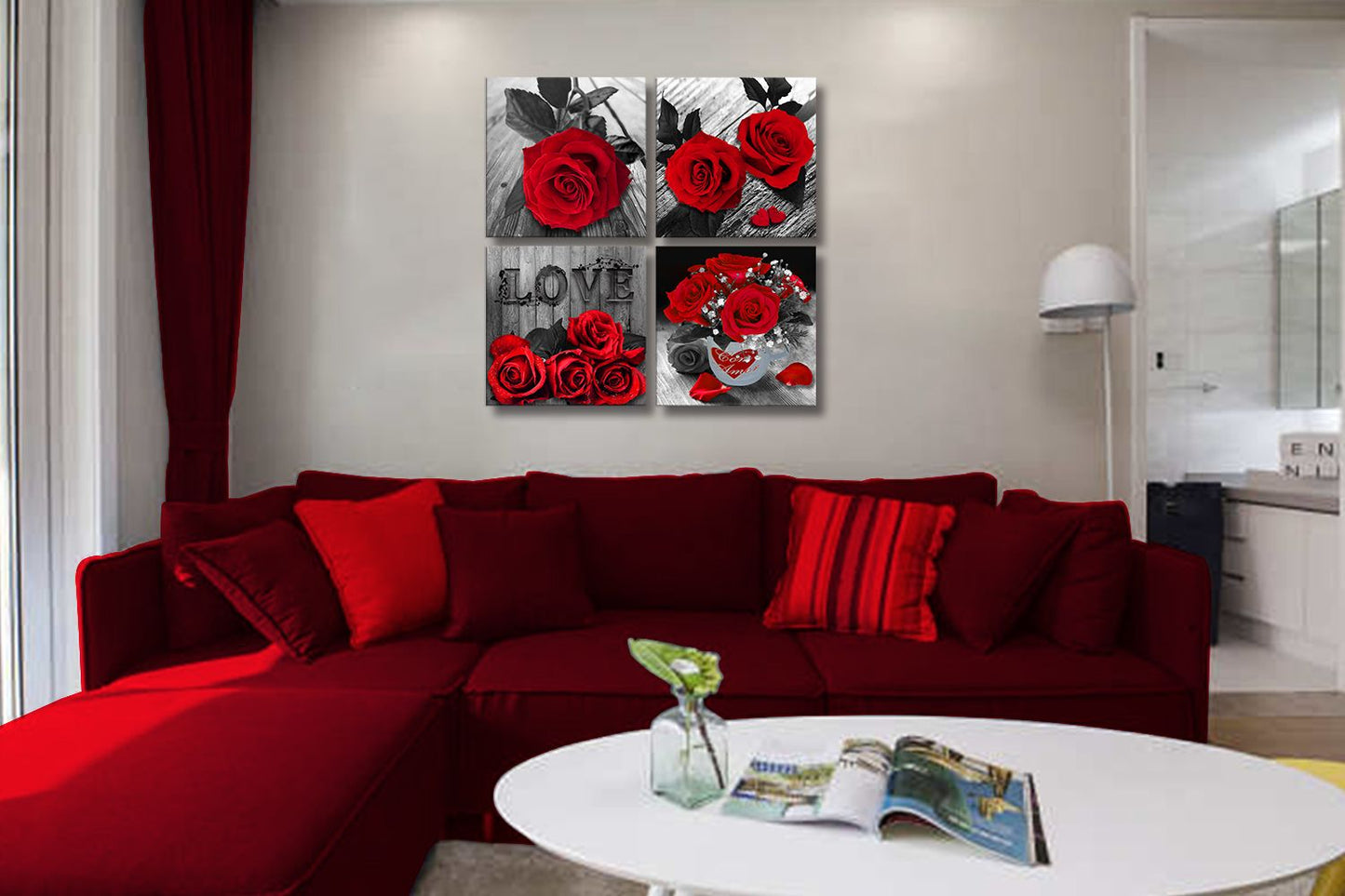 Red Rose Canvas, 4 Pieces
