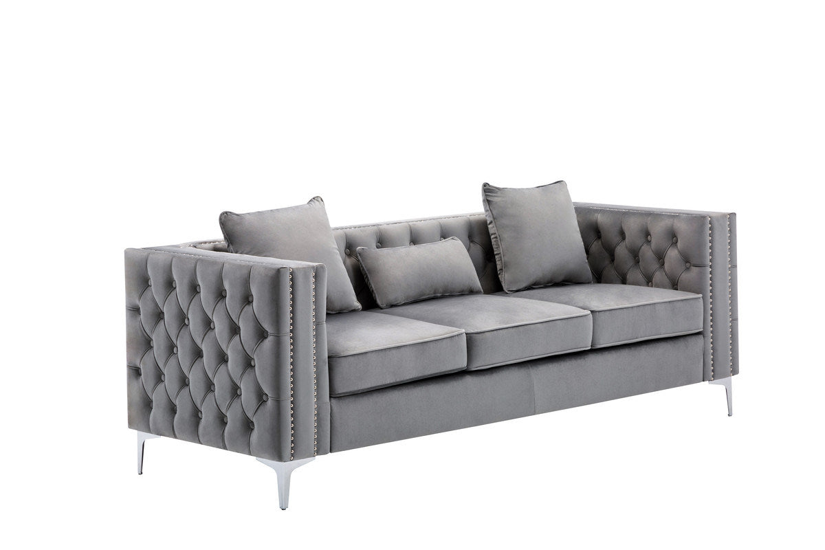 Lorreto Gray Velvet Fabric Sofa Loveseat Chair Living Room Set