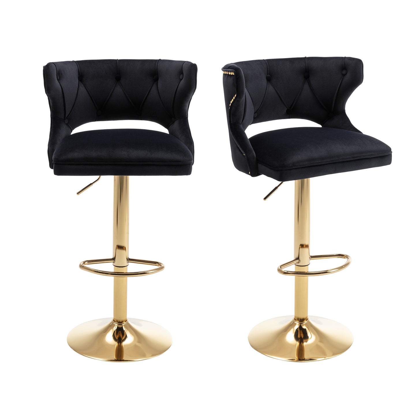 Bar Stools With Back and Footrest Counter Height Dining Chairs-Velvet Black-2PCS/SET