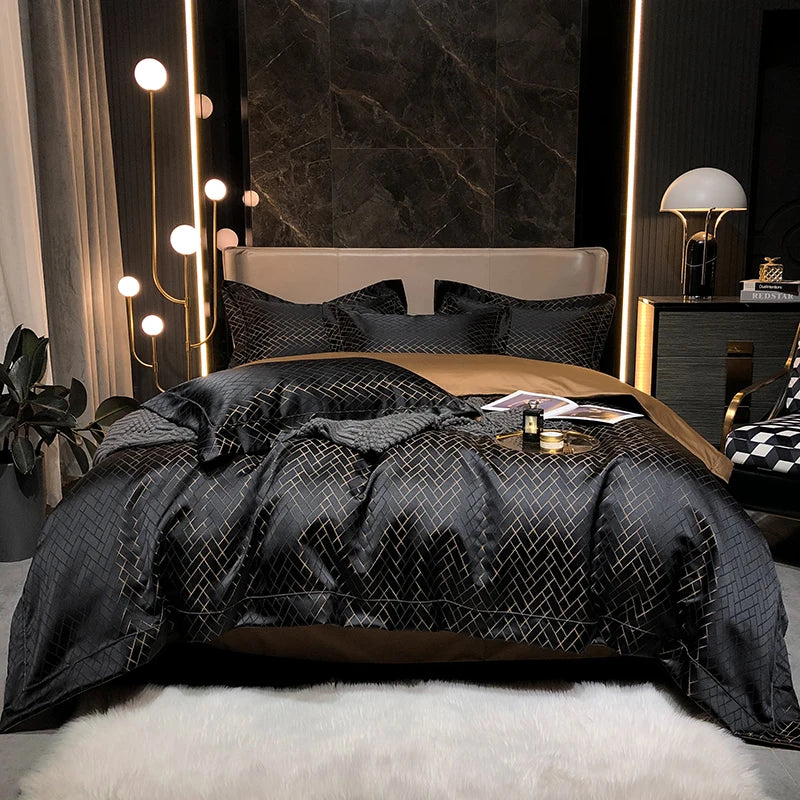 Black Gold Jacquard Egyptian Cotton Bedding Set