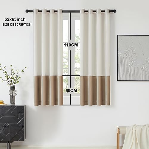 2 Tone Velvet Block Window Curtain Panels