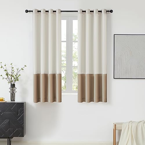 2 Tone Velvet Block Window Curtain Panels