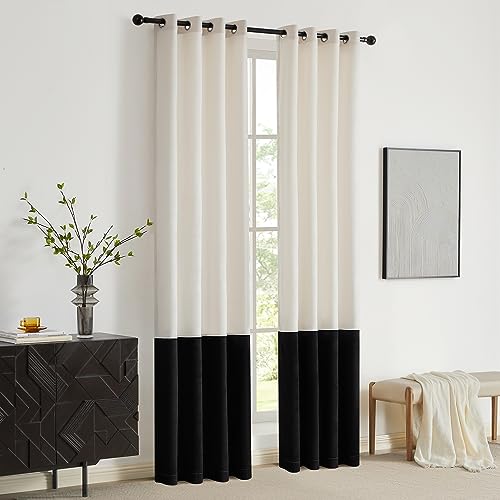 2 Tone Velvet Block Window Curtain Panels