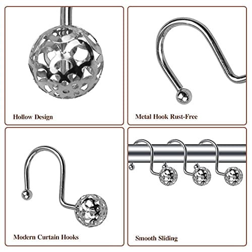 12Pcs Hollow Ball Shower Curtain Hooks