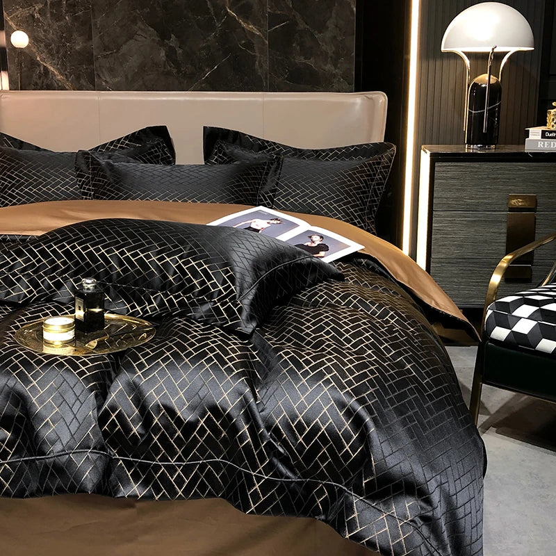 Black Gold Jacquard Egyptian Cotton Bedding Set