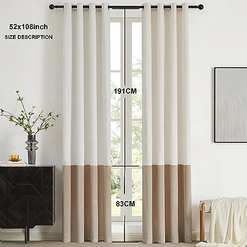 2 Tone Velvet Block Window Curtain Panels