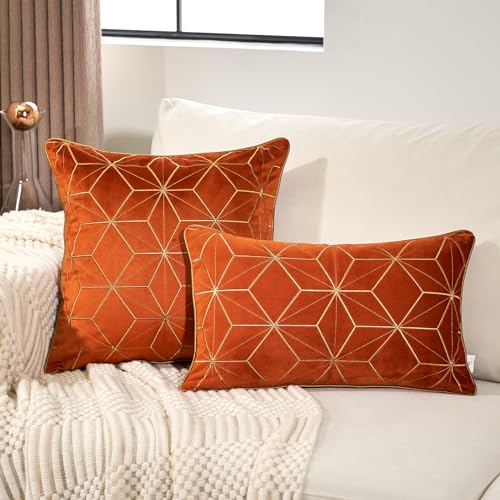 Geometric Lines Embroidery Velvet Shams