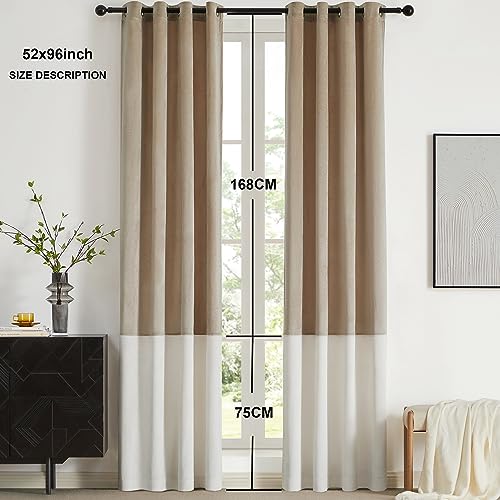 2 Tone Velvet Block Window Curtain Panels