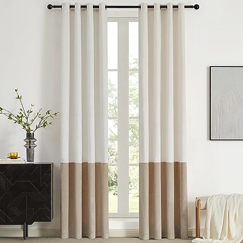 2 Tone Velvet Block Window Curtain Panels