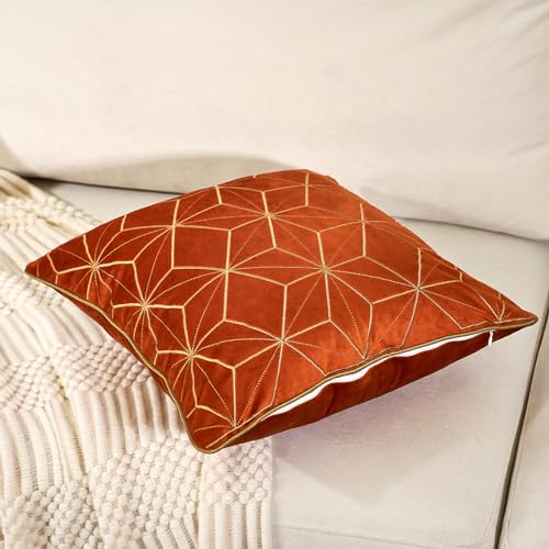 Geometric Lines Embroidery Velvet Shams