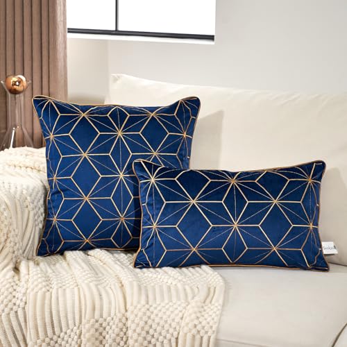 Geometric Lines Embroidery Velvet Shams