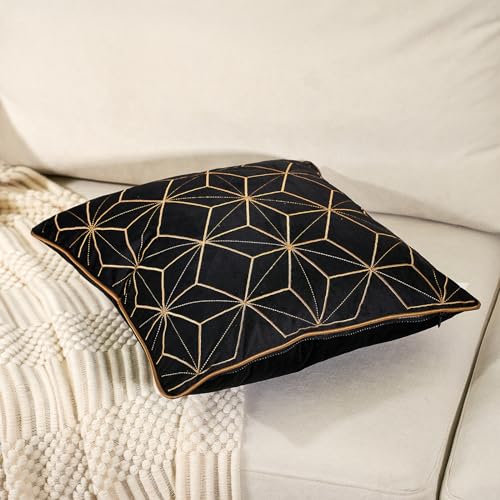 Geometric Lines Embroidery Velvet Shams