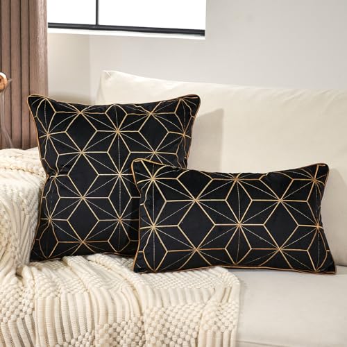 Geometric Lines Embroidery Velvet Shams