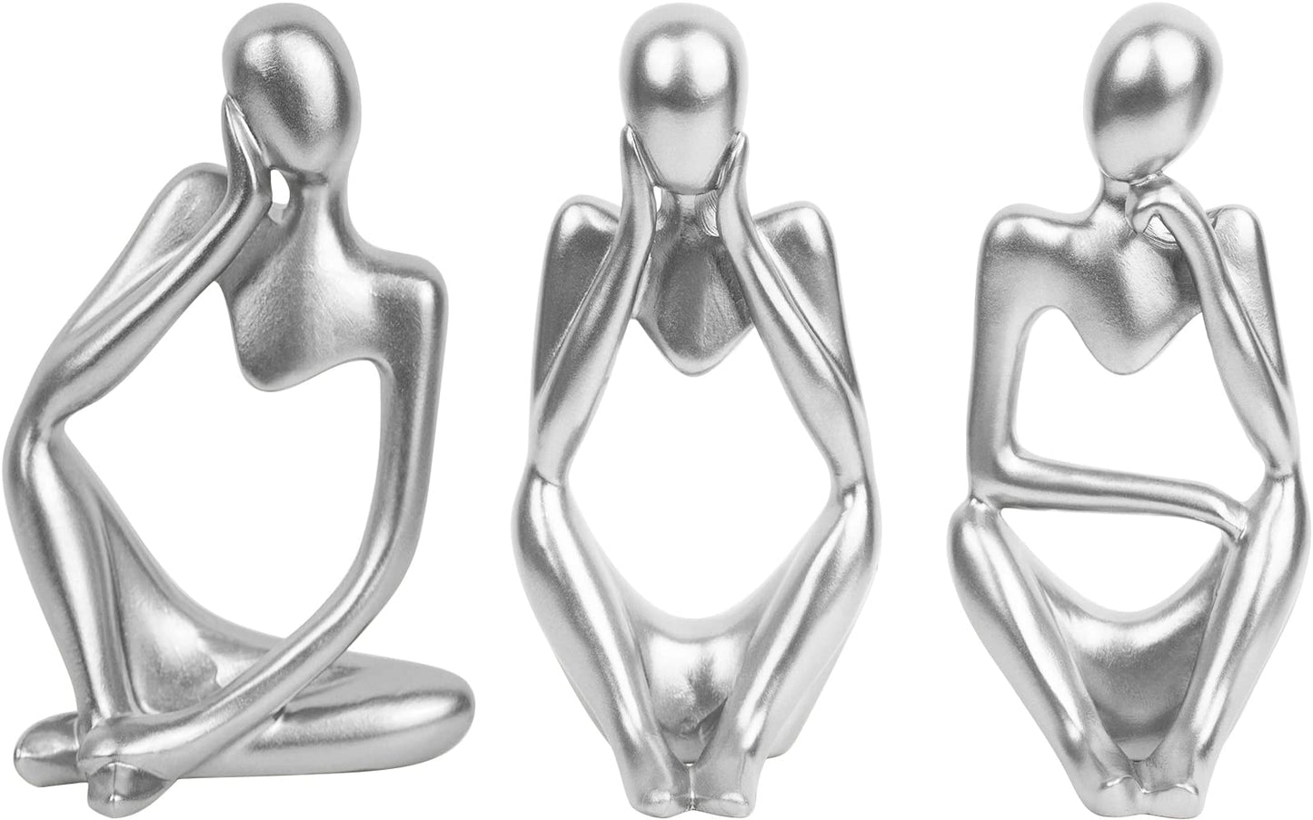 Silver Thinker Statues, 3pc