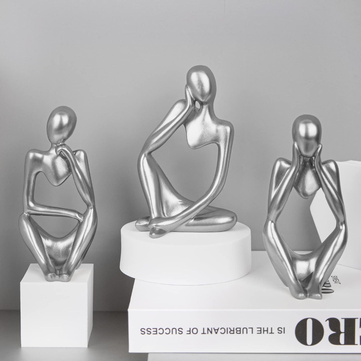 Silver Thinker Statues, 3pc