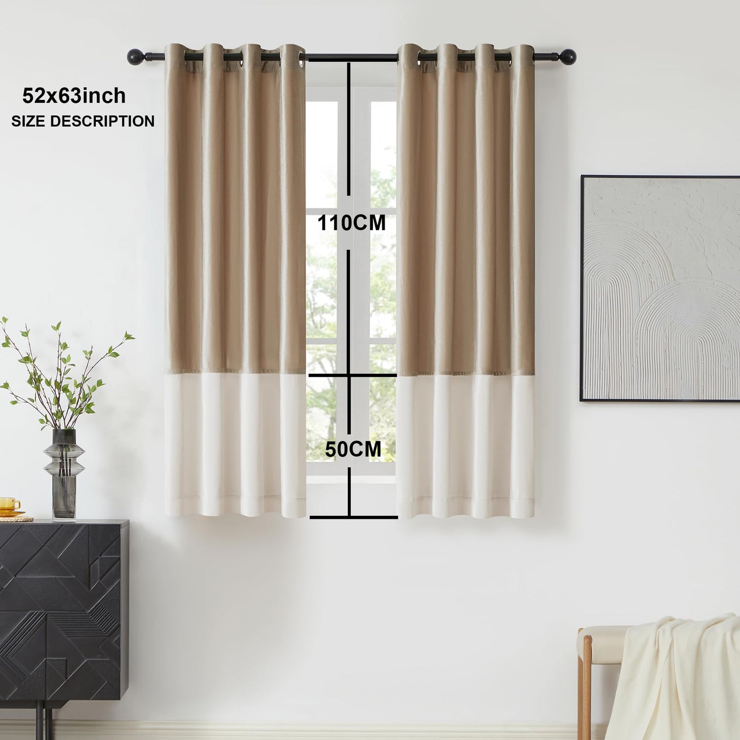 2 Tone Velvet Block Window Curtain Panels