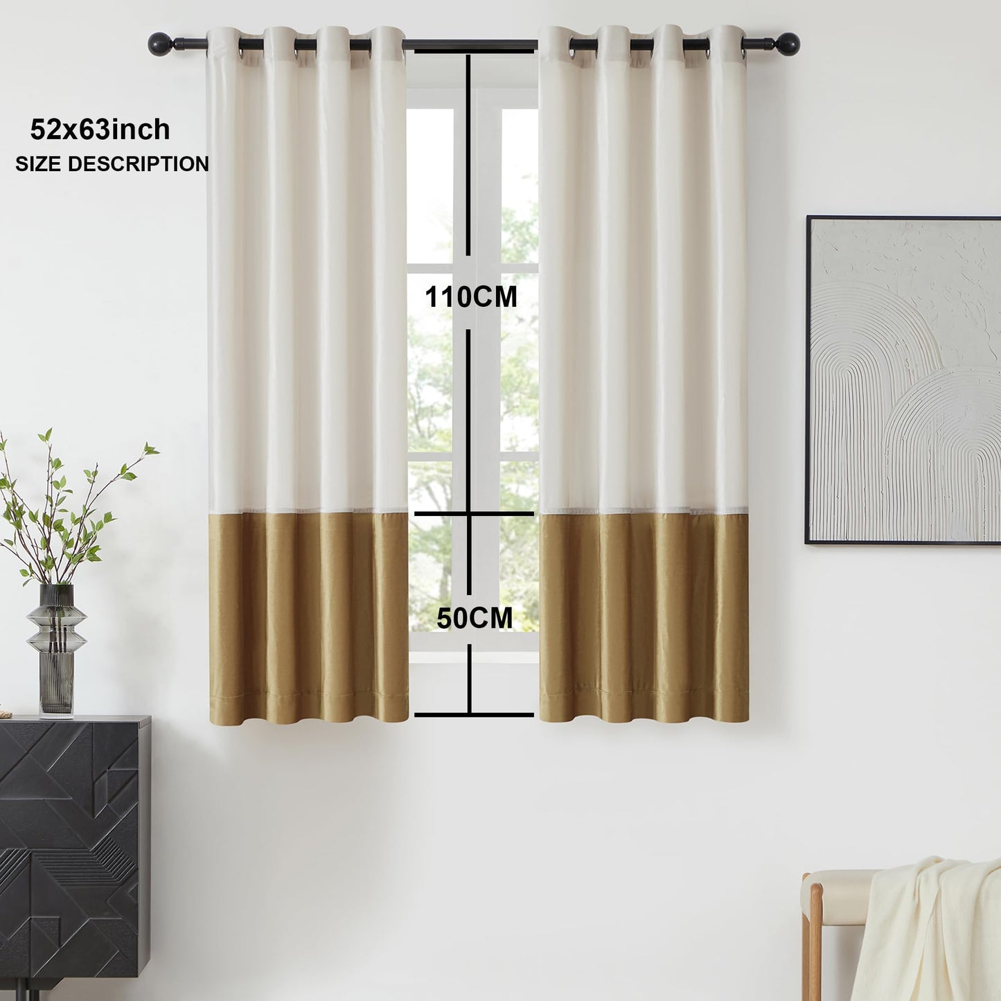 2 Tone Velvet Block Window Curtain Panels