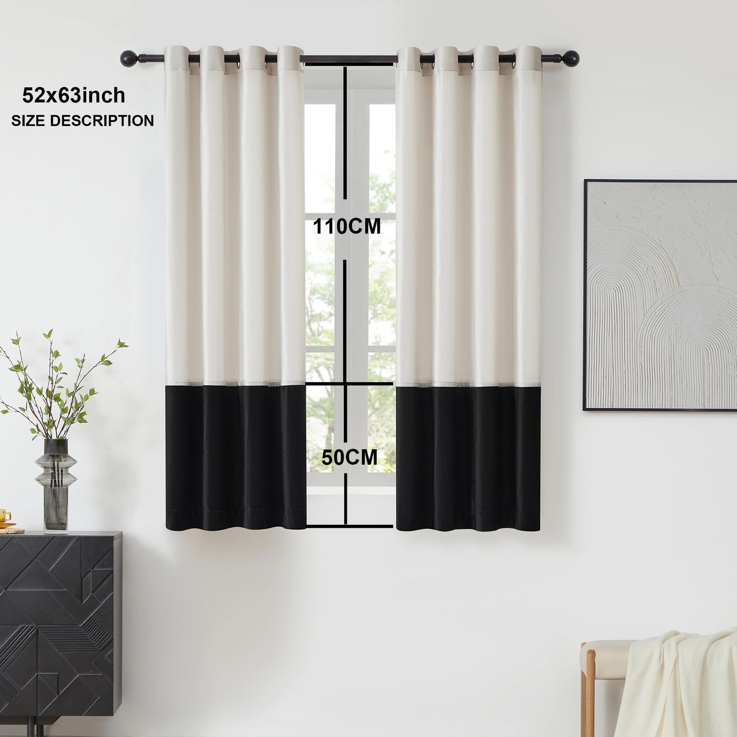 2 Tone Velvet Block Window Curtain Panels