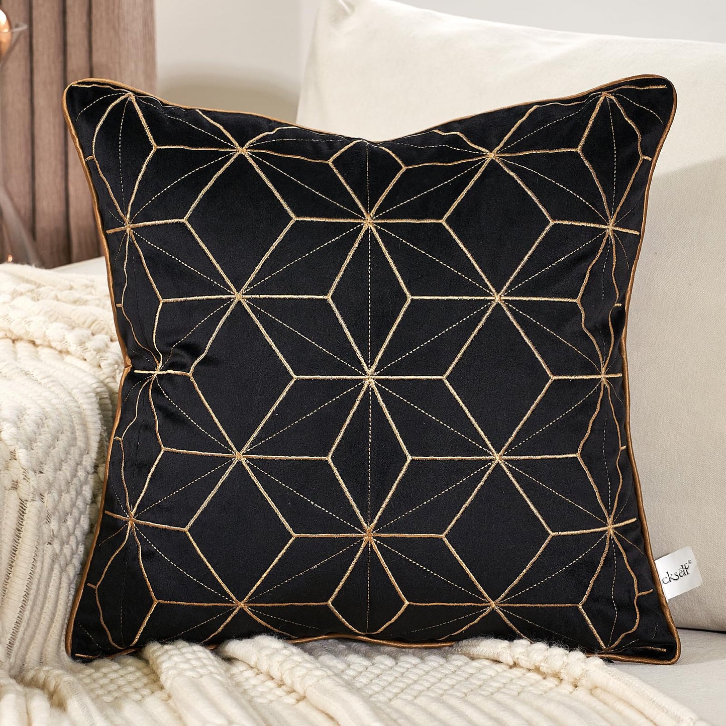 Geometric Lines Embroidery Velvet Shams