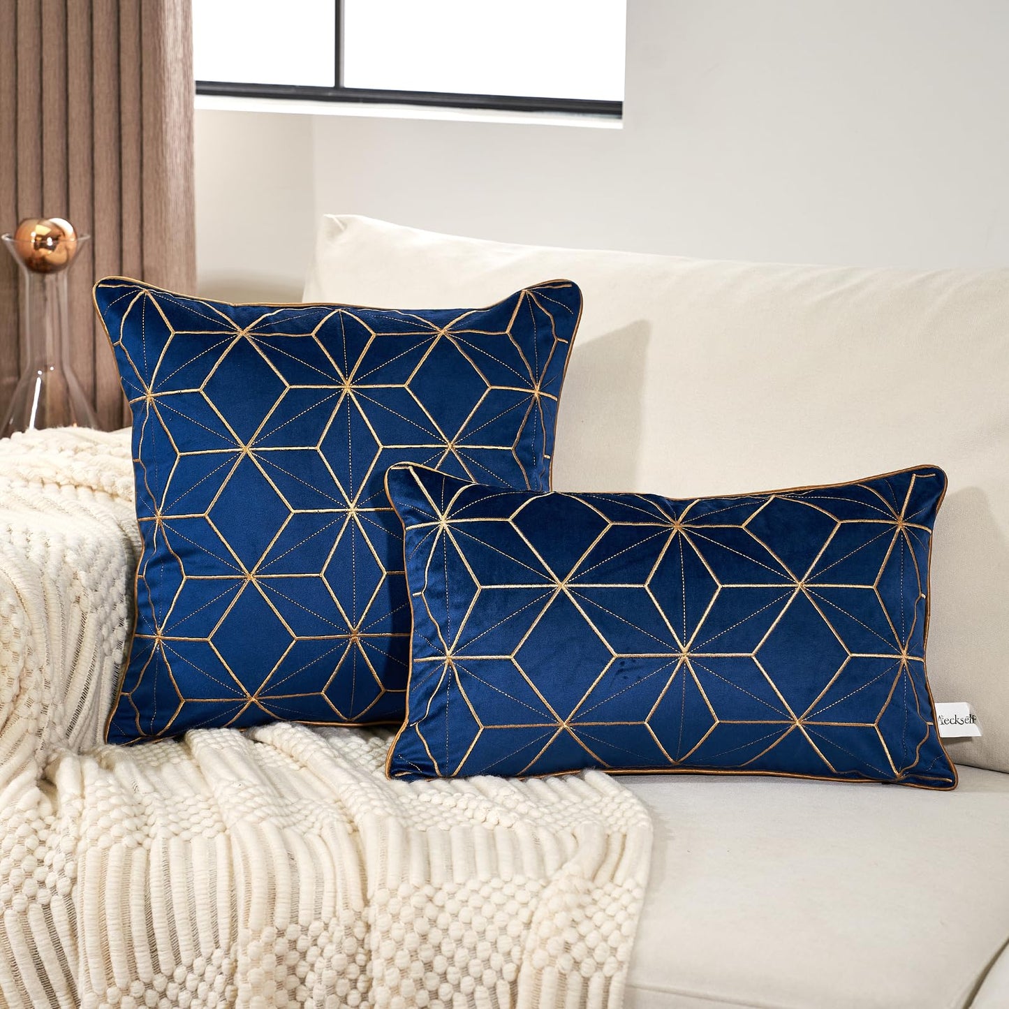 Geometric Lines Embroidery Velvet Shams